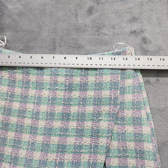 ZARA Skort Womens Blue Purple Plaid Textured Tweed Shorts High Waist Skirt Zip - Picture 2 of 12